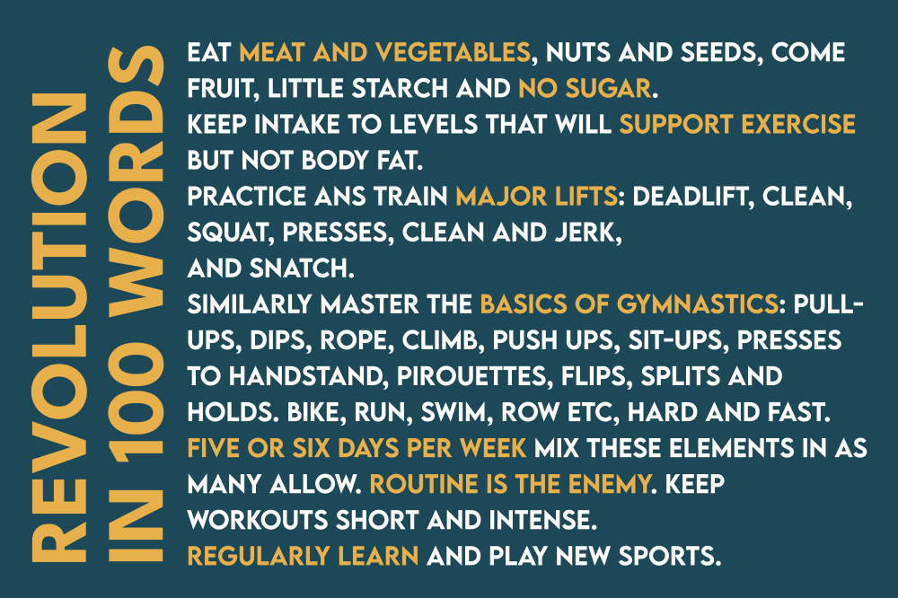 Revolution in 100 words : la méthode CrossFit en 100 mots (alimentation, mouvements fondamentaux, gymnastique, variété et intensité)